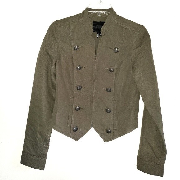 Paige Ashley Military Linen Jacket in Desert Olive Green XS - Picture 1 of 9
